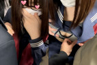 【忍射Ep29】隠れ巨乳生娘に集団触りとぶっかけ。車内にて。