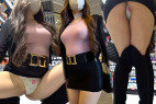 【スケ乳首MAX】ノーブラ美女の透け乳首&食い込み紐Tバックが激エロ!!街中で肉感フェロモンを撒き散らす変態っぷり(笑)