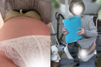 バレたのに・・・めくってみる?って言わんばかりの至近距離にパンティが・・・