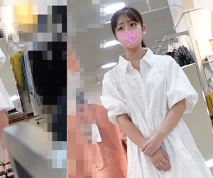 大開脚でPから陰部がハミ出しに巨乳と乳首がポロリ!清楚系店員のお顔全身じっくり堪能!パンチラ盗撮