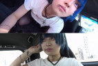 ゲームから出てきたような青髪ピアス女子、車内フェラ動画です