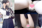 セーラー服JK逆さ撮り▷剛毛ノーパンマ〇コ過ぎて黒パンかと思ったM字開脚【パンチラ盗●】