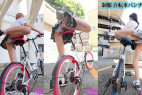 【縦型動画】ミニスカ制服2人組、自転車パンチラ(2)サドルに跨る瞬間の恥ずかしい開脚パンチラ