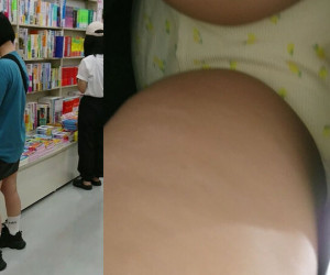 警戒してくる女の子の裏側でタイトの女の子をパシャリ