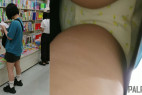 警戒してくる女の子の裏側でタイトの女の子をパシャリ