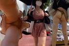 ☆顔出し☆【着衣:レザースカート&ミニワンピ】純朴OLのHなパンティー VS 長身モデル体型美女の濡れ濡れ変形Tバック♪